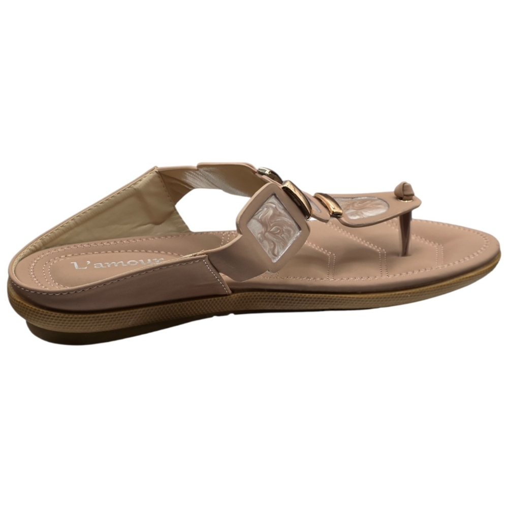 L’amour EU 39 Tan Marbled Stone Luxe Thong Sandals - Picture 3 of 8